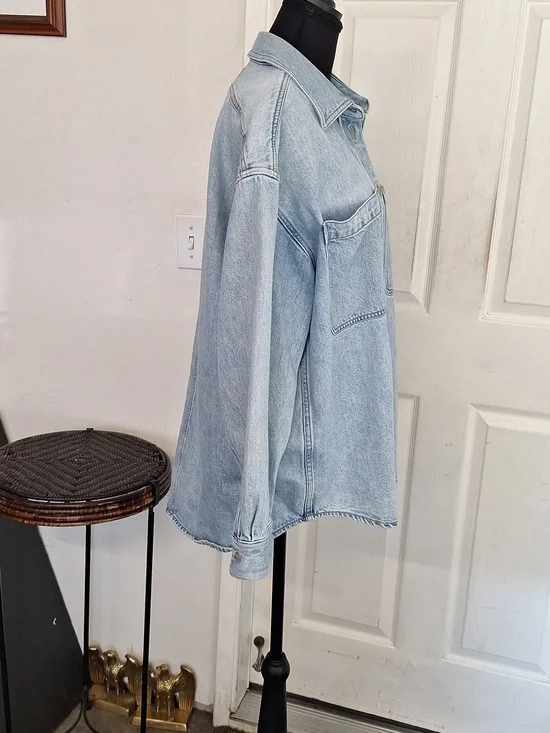 Madewell Blue Denim Trucker Jacket Women Large - Picture 7 of 7